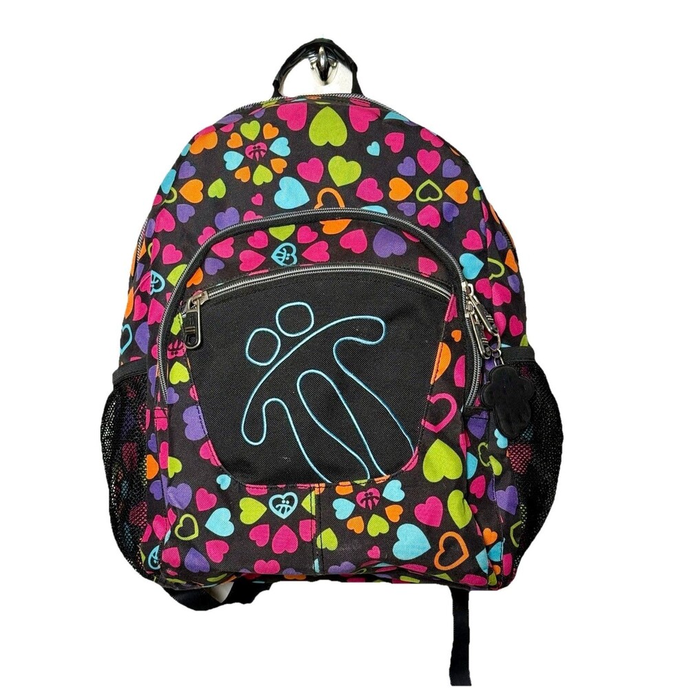 Totto Backpack Multicolor Heart Print Black School Travel Laptop Bag Padded